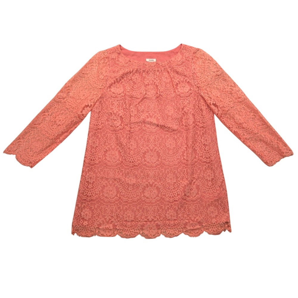 Fossil Semi-Sheer Long Sleeve Lace Tunic‎ Top Blouse Womens Small